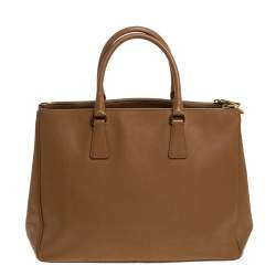 Pre Owned Prada Brown Saffiano Lux Leather Large Double Zip Tote