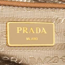 Pre Owned Prada Brown Saffiano Lux Leather Large Double Zip Tote