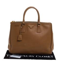 Pre Owned Prada Brown Saffiano Lux Leather Large Double Zip Tote