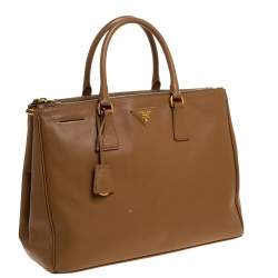 Pre Owned Prada Brown Saffiano Lux Leather Large Double Zip Tote