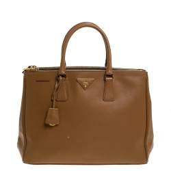 Pre Owned Prada Brown Saffiano Lux Leather Large Double Zip Tote