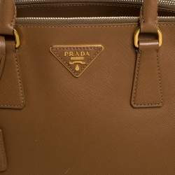 Pre Owned Prada Brown Saffiano Lux Leather Large Double Zip Tote
