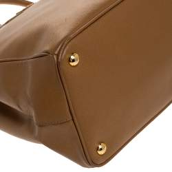 Pre Owned Prada Brown Saffiano Lux Leather Large Double Zip Tote
