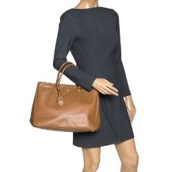 Pre Owned Prada Brown Saffiano Lux Leather Large Double Zip Tote