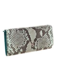 Pre Owned Prada Grey/Green Python Continental Wallet