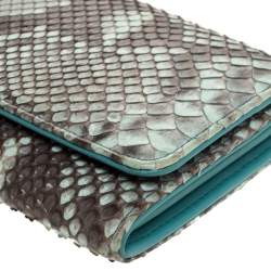Pre Owned Prada Grey/Green Python Continental Wallet