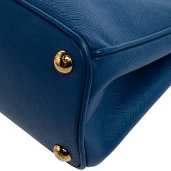 Pre Owned Prada Blue Saffiano Lux Leather Micro Double Zip Tote