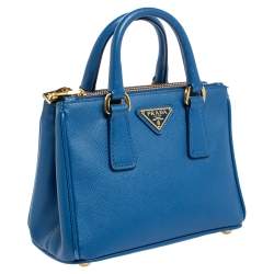 Pre Owned Prada Blue Saffiano Lux Leather Micro Double Zip Tote