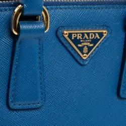 Pre Owned Prada Blue Saffiano Lux Leather Micro Double Zip Tote