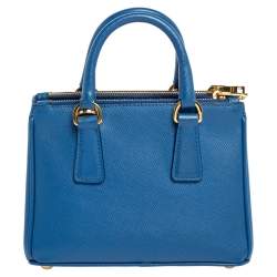 Pre Owned Prada Blue Saffiano Lux Leather Micro Double Zip Tote