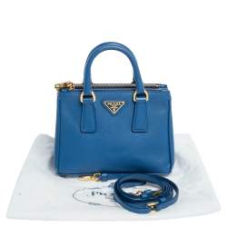 Pre Owned Prada Blue Saffiano Lux Leather Micro Double Zip Tote