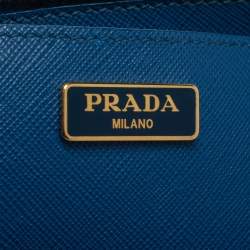 Pre Owned Prada Blue Saffiano Lux Leather Micro Double Zip Tote