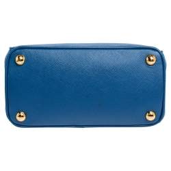 Pre Owned Prada Blue Saffiano Lux Leather Micro Double Zip Tote