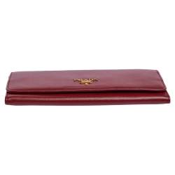 Pre Owned Prada Red Saffiano Lux Leather Logo Flap Continental Wallet