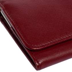 Pre Owned Prada Red Saffiano Lux Leather Logo Flap Continental Wallet