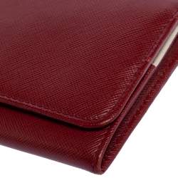 Pre Owned Prada Red Saffiano Lux Leather Logo Flap Continental Wallet