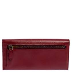 Pre Owned Prada Red Saffiano Lux Leather Logo Flap Continental Wallet