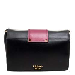 Pre Owned Prada Bicolor Leather Ribbon Flap Crossbody Bag