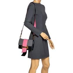 Pre Owned Prada Bicolor Leather Ribbon Flap Crossbody Bag