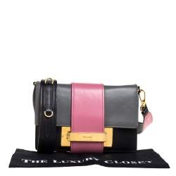 Pre Owned Prada Bicolor Leather Ribbon Flap Crossbody Bag