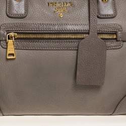 Pre Owned Prada Taupe Vitello Daino Leather Front Zip Tote