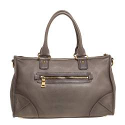 Pre Owned Prada Taupe Vitello Daino Leather Front Zip Tote