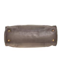 Pre Owned Prada Taupe Vitello Daino Leather Front Zip Tote