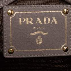 Pre Owned Prada Taupe Vitello Daino Leather Front Zip Tote