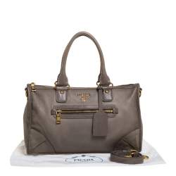 Pre Owned Prada Taupe Vitello Daino Leather Front Zip Tote