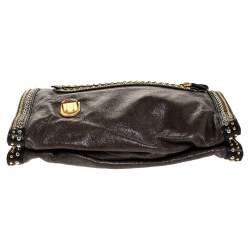 Pre Owned Prada Olive Green/Black Crackled Leather Studded Clutch