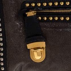 Pre Owned Prada Olive Green/Black Crackled Leather Studded Clutch