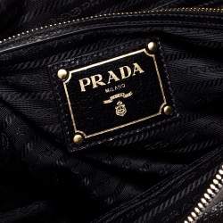 Pre Owned Prada Olive Green/Black Crackled Leather Studded Clutch