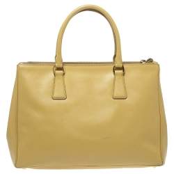 Pre Owned Prada Yellow Saffiano Lux Leather Medium Double Zip Tote