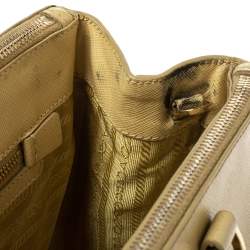 Pre Owned Prada Yellow Saffiano Lux Leather Medium Double Zip Tote