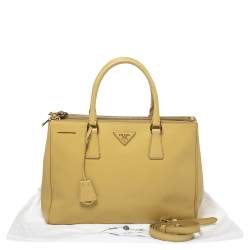 Pre Owned Prada Yellow Saffiano Lux Leather Medium Double Zip Tote