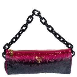 Pre Owned Prada Black/Pink Sequins Chain Clutch
