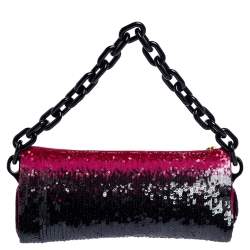 Pre Owned Prada Black/Pink Sequins Chain Clutch