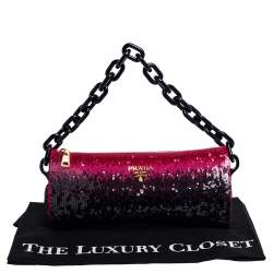 Pre Owned Prada Black/Pink Sequins Chain Clutch