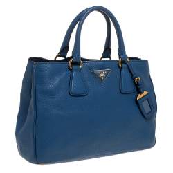 Pre Owned Prada Blue Pebbled Leather Vitello Daino Tote