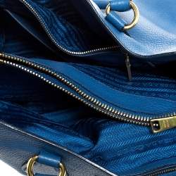 Pre Owned Prada Blue Pebbled Leather Vitello Daino Tote