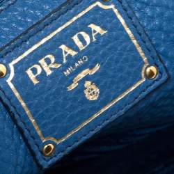 Pre Owned Prada Blue Pebbled Leather Vitello Daino Tote