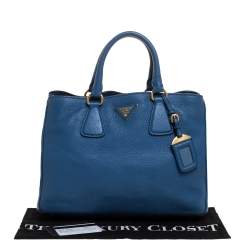 Pre Owned Prada Blue Pebbled Leather Vitello Daino Tote