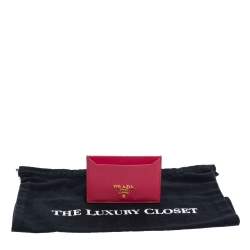 Pre Owned Prada Fuchsia Vitello Move Leather Card Holder