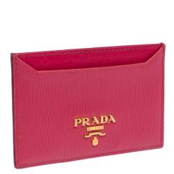 Pre Owned Prada Fuchsia Vitello Move Leather Card Holder