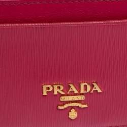 Pre Owned Prada Fuchsia Vitello Move Leather Card Holder
