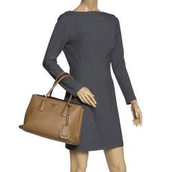 Pre Owned Prada Caramel Brown Saffiano Leather Twin Tote