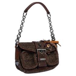 Pre Owned Prada Brown Fabric and Learher Shoulder Bag