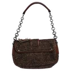 Pre Owned Prada Brown Fabric and Learher Shoulder Bag