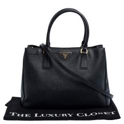 Pre Owned Prada Black Saffiano Lux Leather Medium Tote