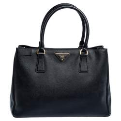 Pre Owned Prada Black Saffiano Lux Leather Medium Tote